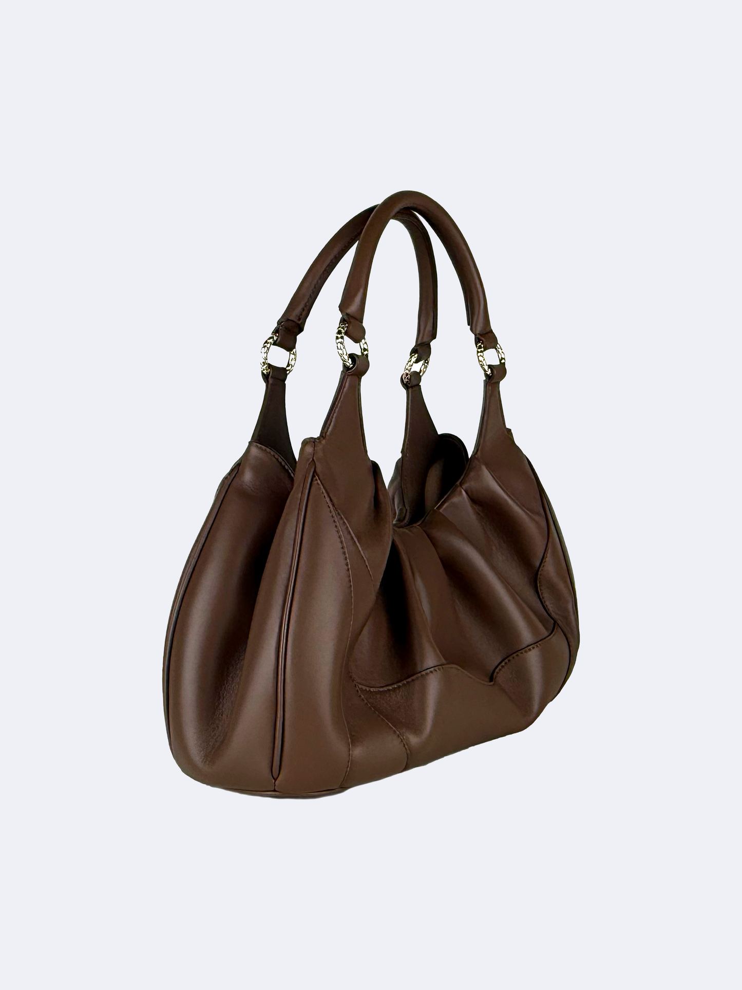 Brown lambskin leather shoulder bag