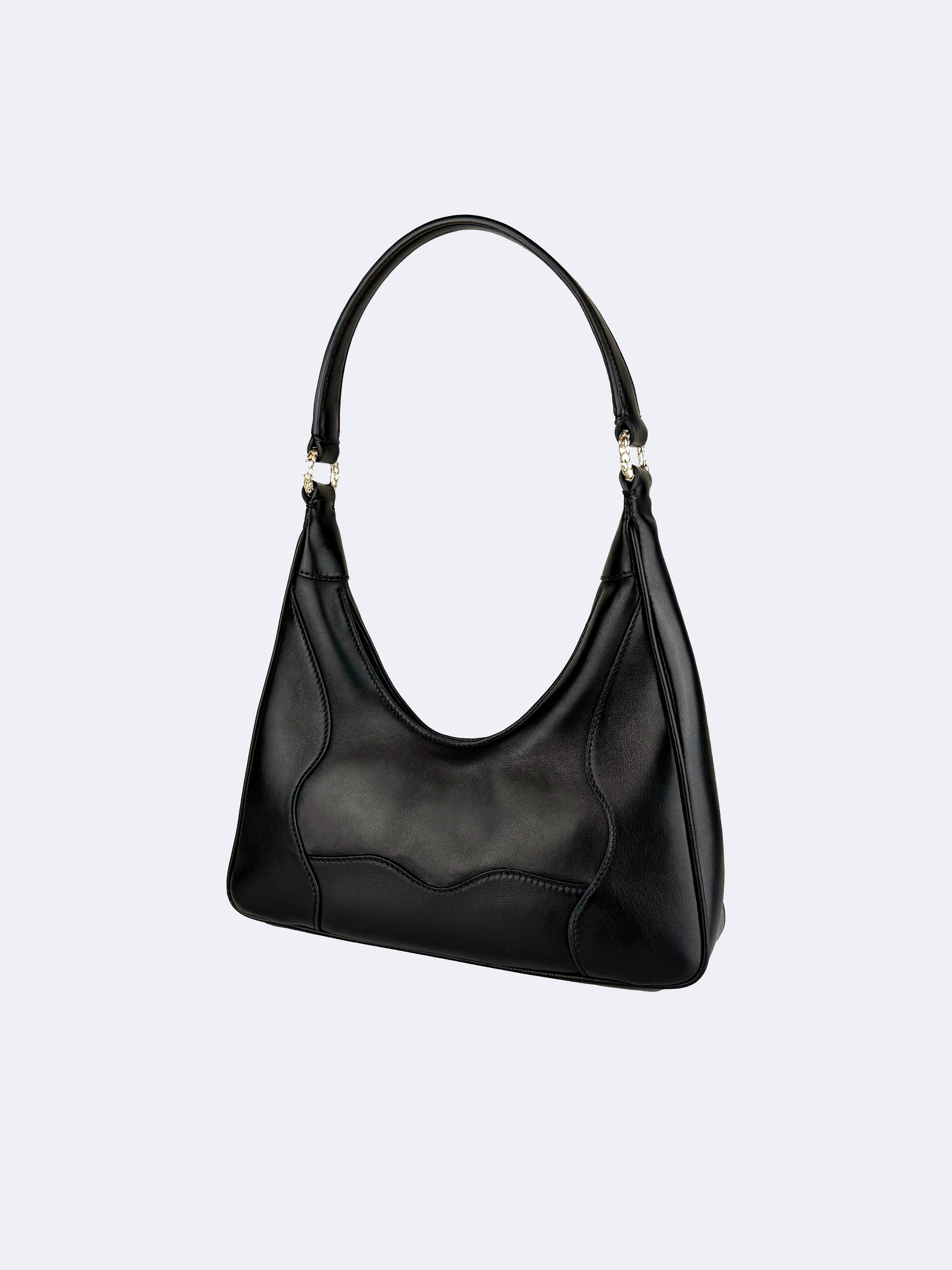Black lambskin leather shoulder bag