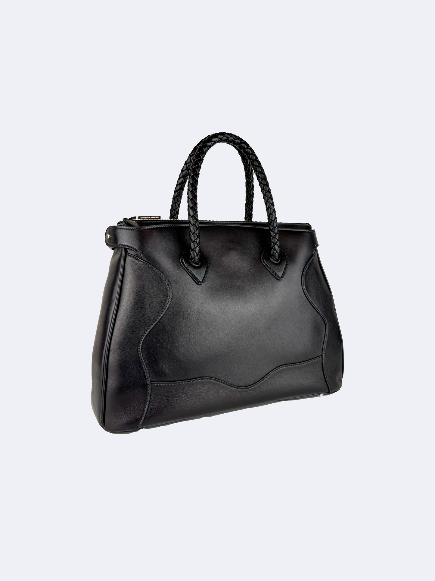 Cheval black tote in lambskin with braided handles