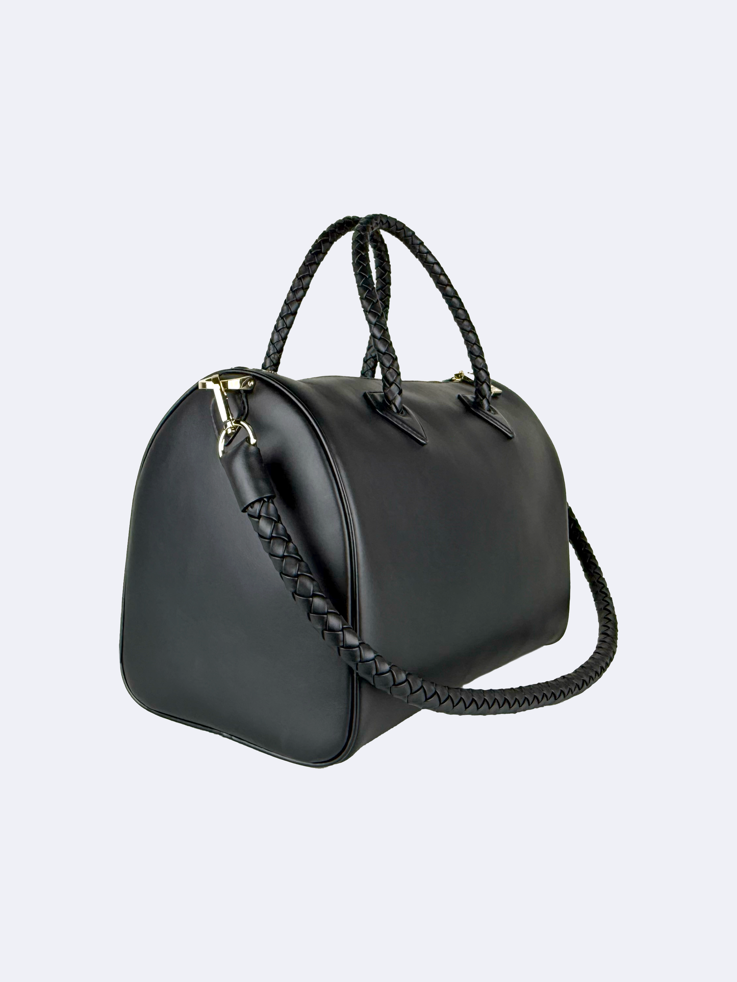 Black tote bag in calfskin with braided handles