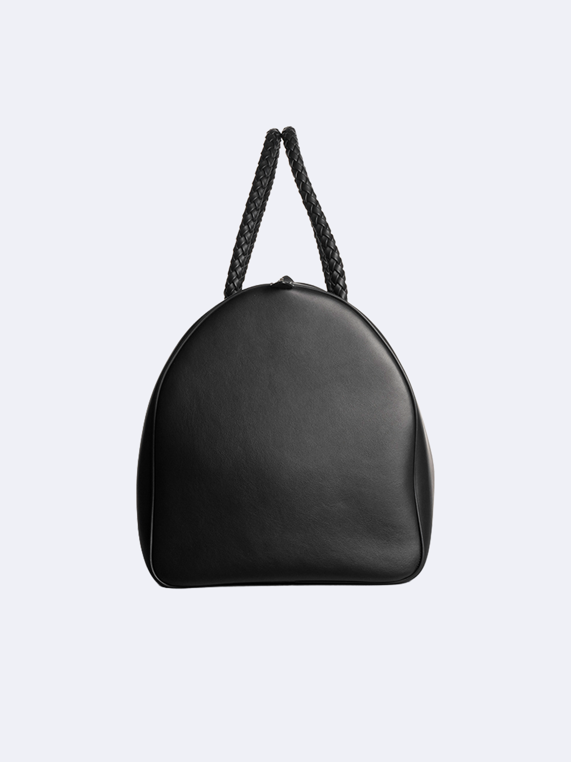 Black calfskin leather weekender bag