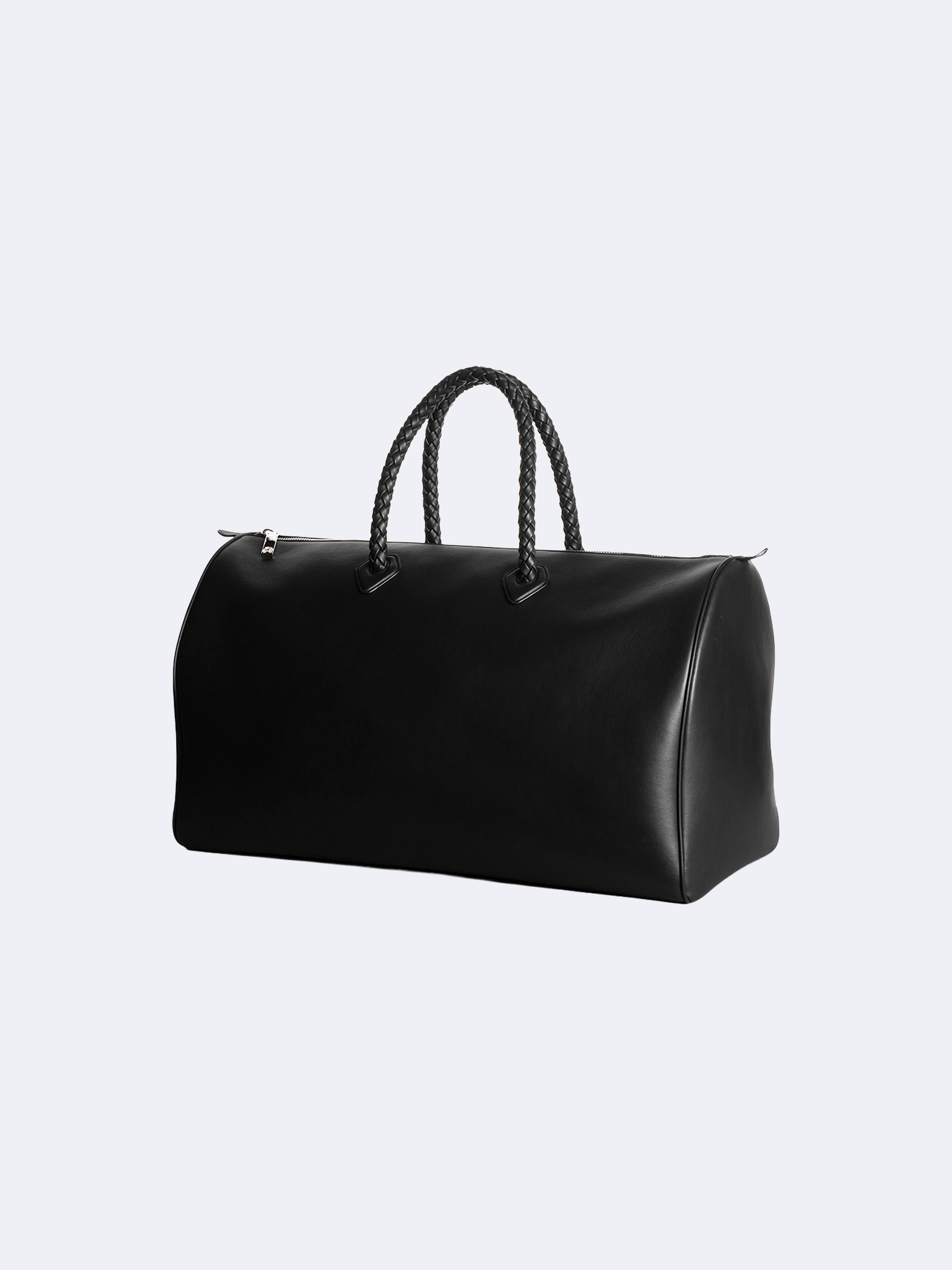 Black calfskin leather weekender tote