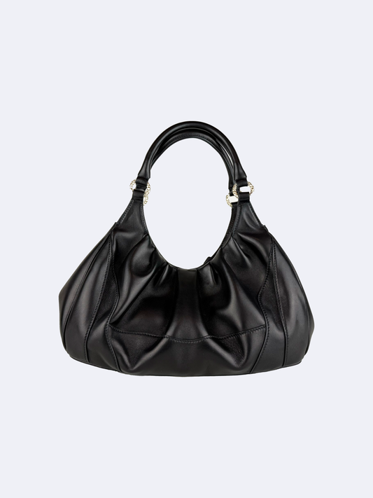 Black shoulder bag in lambskin with ruching 